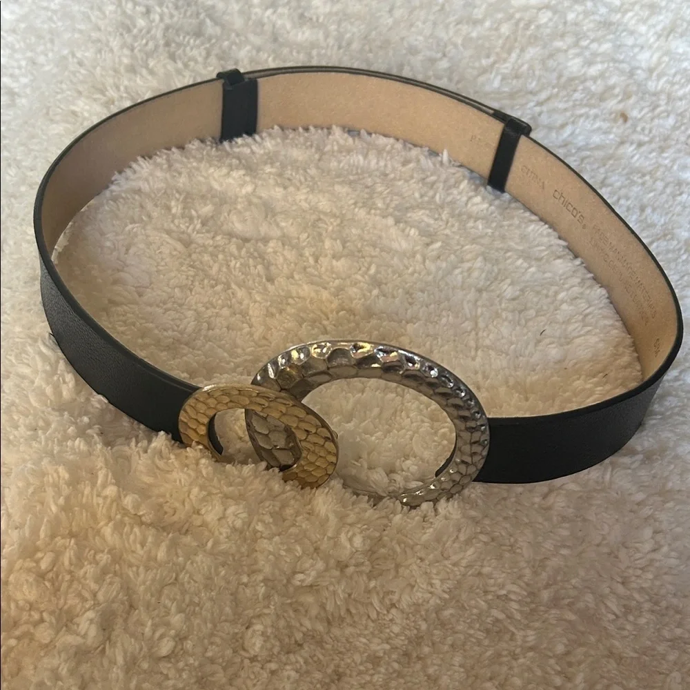 Chico's Black Belt with Gold and Silver Buckle